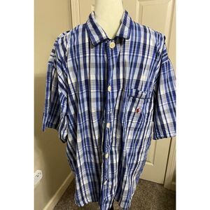 Ralph Lauren Blue‎ Plaid Short Sleeve Button-Down Shirt Casual Summer Size L